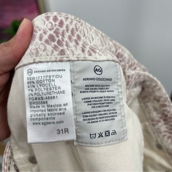 New AG  Adriano Goldschmied Farrah Silk Python Ivory Dust Jeans Size 31 - Picture 13 of 14